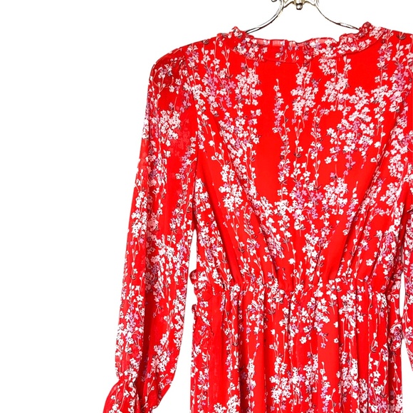 Mopoogoss Women's  Print V Neck Long Sleeve Ruffle Hem Boho Midi Dress S… - Picture 9 of 14